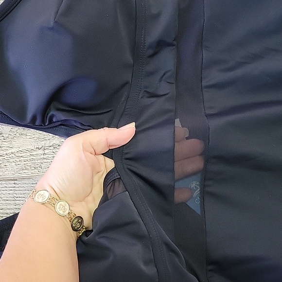 Women's Black One Piece Swimsuit Sheer Mesh Tummy Control Swimsuit - Picture 8 of 11